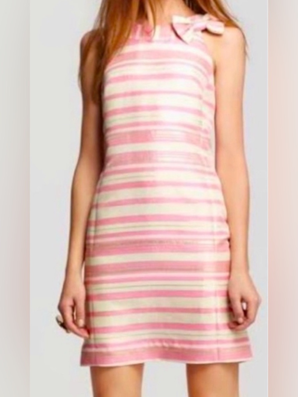 Lilly Pulitzer‎ Elias Bow Pink & Cream Striped Sleeveless Shift Dress Size 0